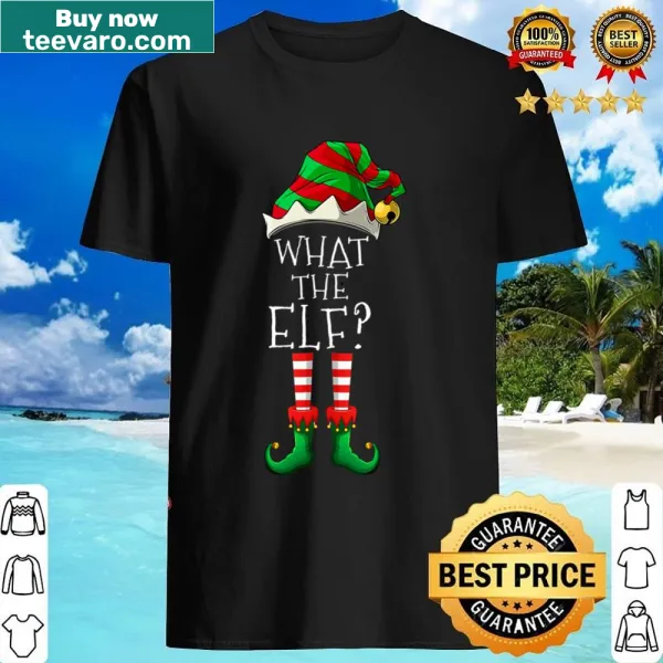 Playful elf design on a matching family pajama shirt.