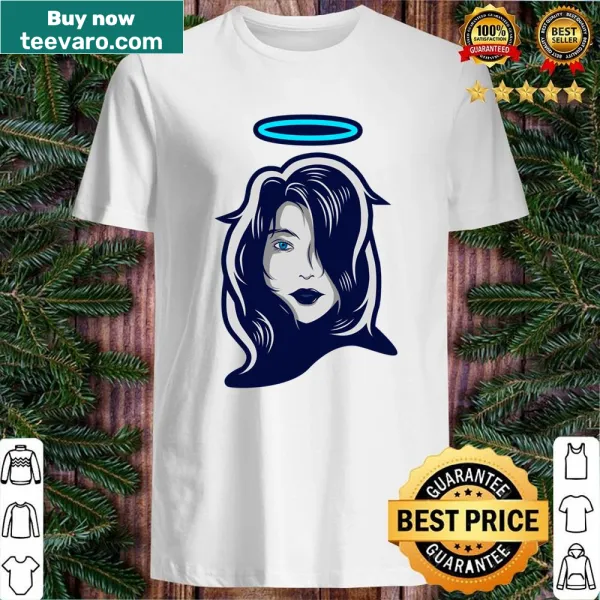 Illustrated angel graphic on a casual tee