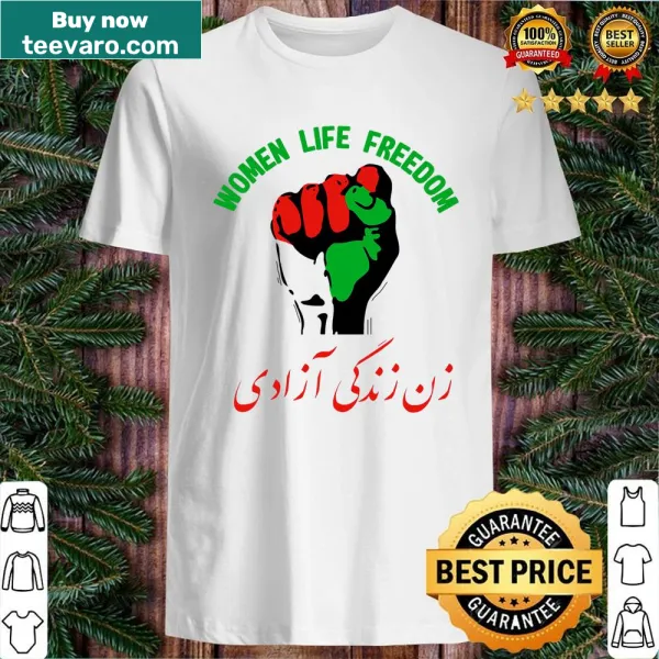 Farsi text design advocating for women life freedom on a shirt