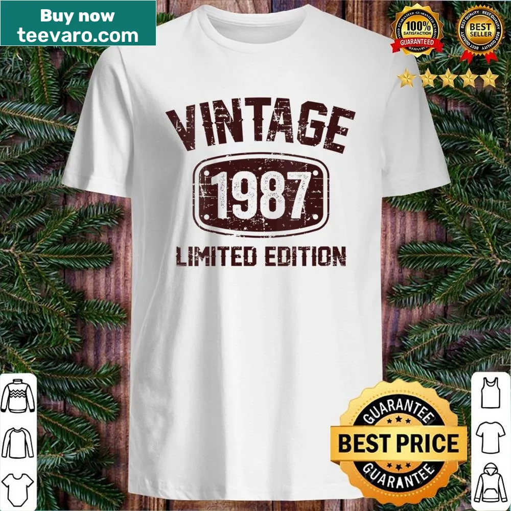 Vintage 1987 birthday V-neck shirt for women turning 35