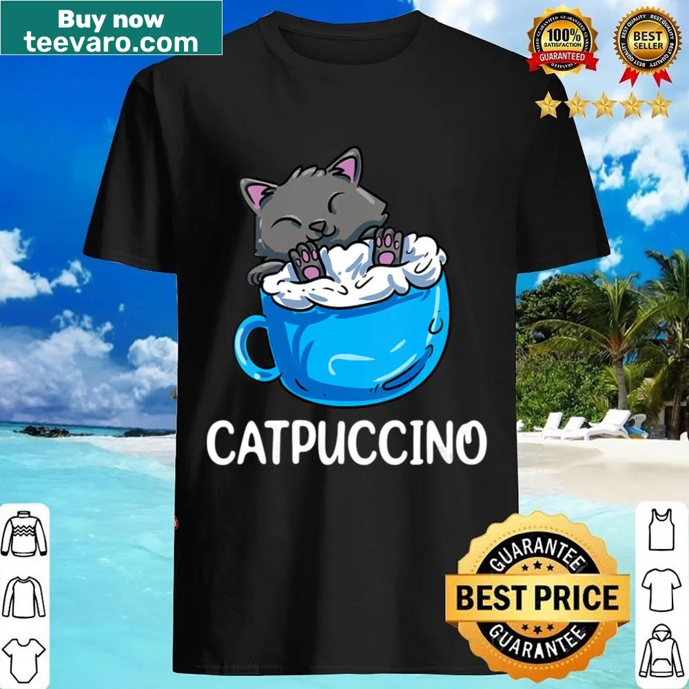 Cute Vneck shirt with kawaii cat and coffee design