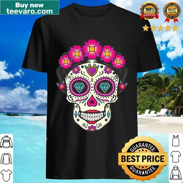 Floral sugar skull graphic shirt for Dia De Los Muertos