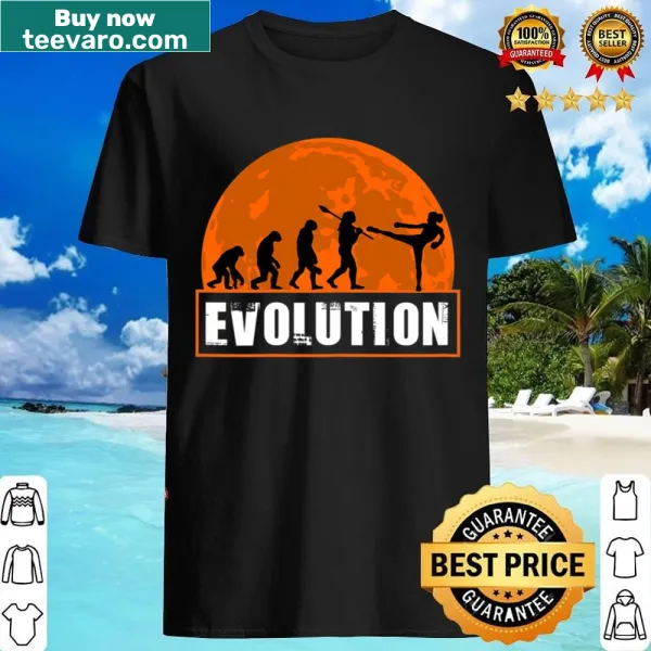Humorous evolution of humans to kickboxers graphic shirt