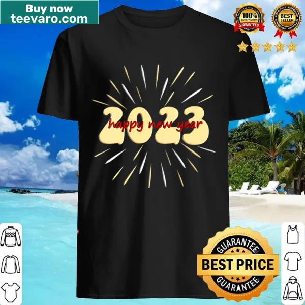 Happy New Year 2023 V-neck shirt with cheerful typography