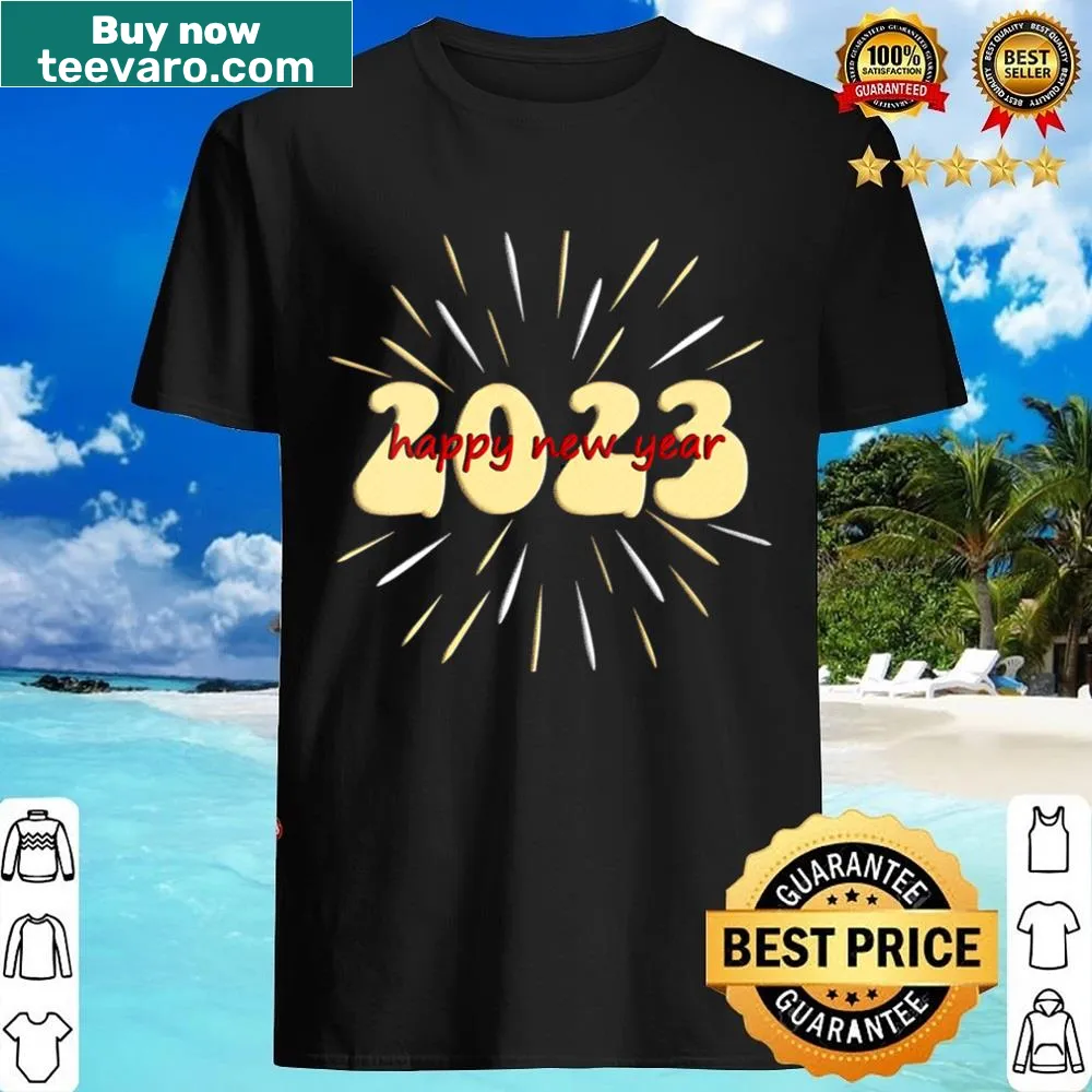 Happy New Year 2023 V-neck shirt with cheerful typography