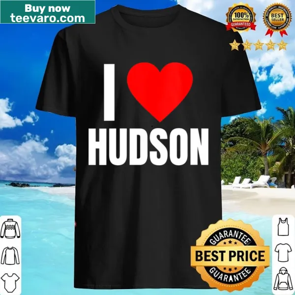 Personalized V-neck shirt saying 'I Love Hudson' with heart.