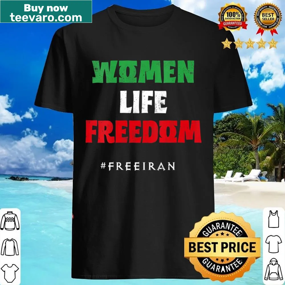 V-neck shirt featuring the Iranian flag and support message