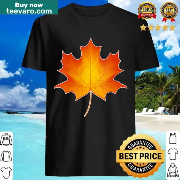 V-neck shirt featuring an illustration of autumn leaves