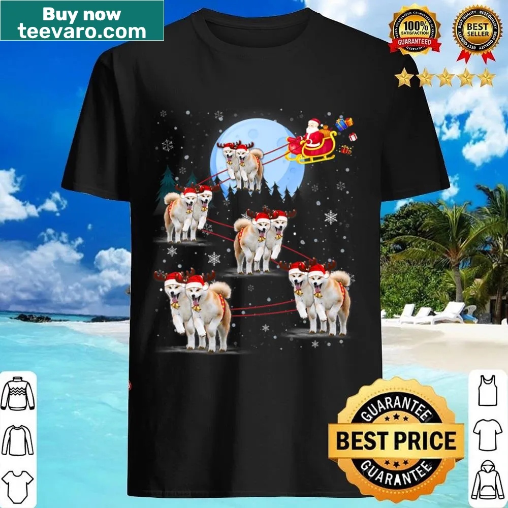 Christmas V-neck shirt with Santa and Akita design
