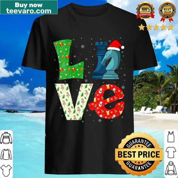 Funny chess-themed Christmas V-neck shirt with Santa hat