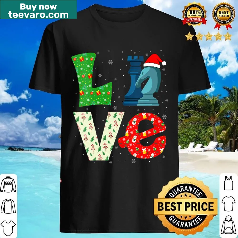 Funny chess-themed Christmas V-neck shirt with Santa hat