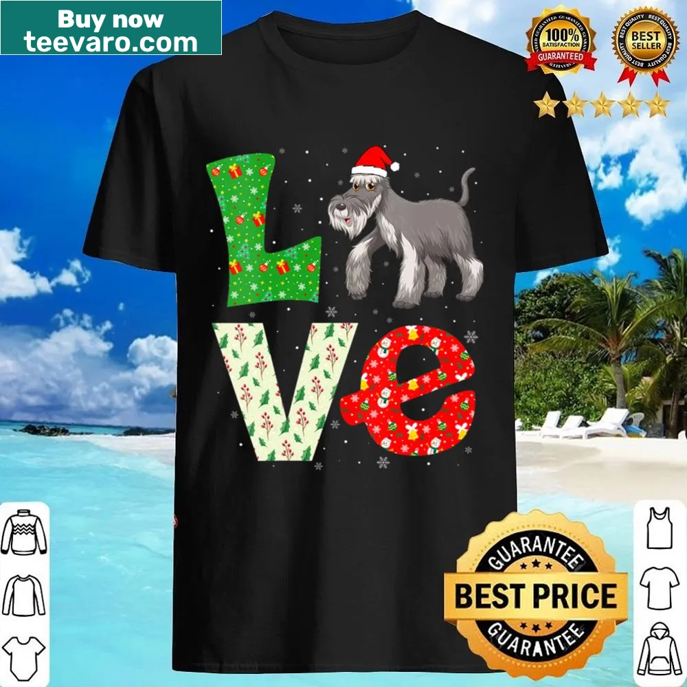 Schnauzer dog in Santa hat on Christmas V-neck shirt