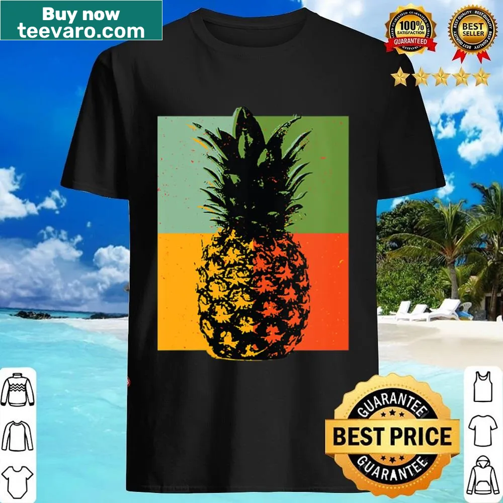 Vintage style pineapple graphic on a V-neck shirt for women.