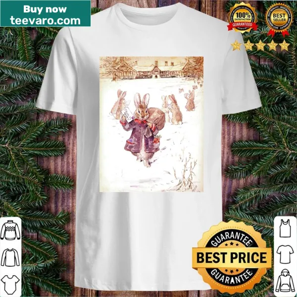 Illustrated Beatrix Potter shirt showcasing iconic characters.