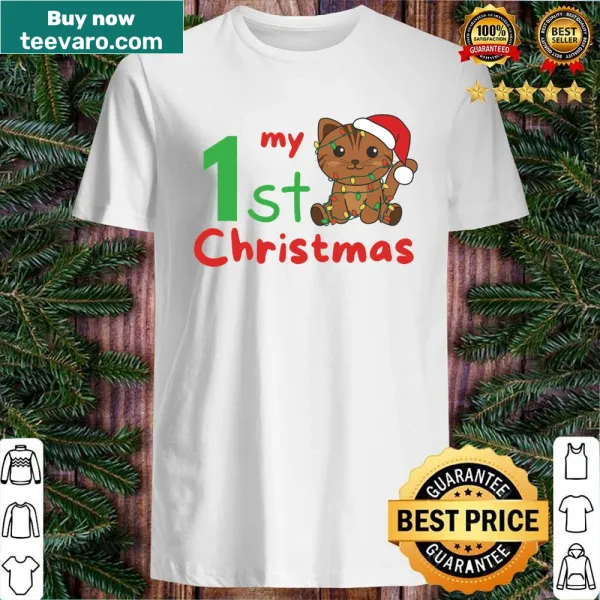 Adorable first Christmas shirt with playful kitten illustrations