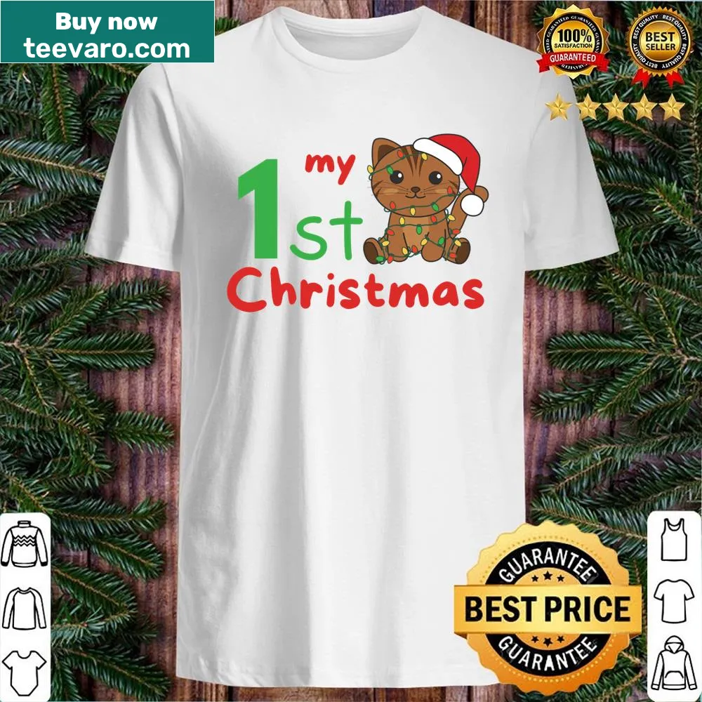 Adorable first Christmas shirt with playful kitten illustrations