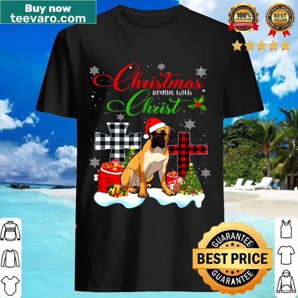 Christian-themed shirt featuring a Bullmastiff and cross illustration