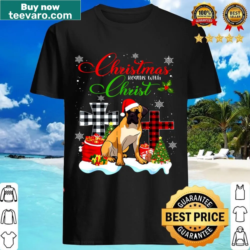 Christian-themed shirt featuring a Bullmastiff and cross illustration