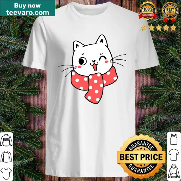 Cute cartoon cat design with Christmas accessories on a shirt