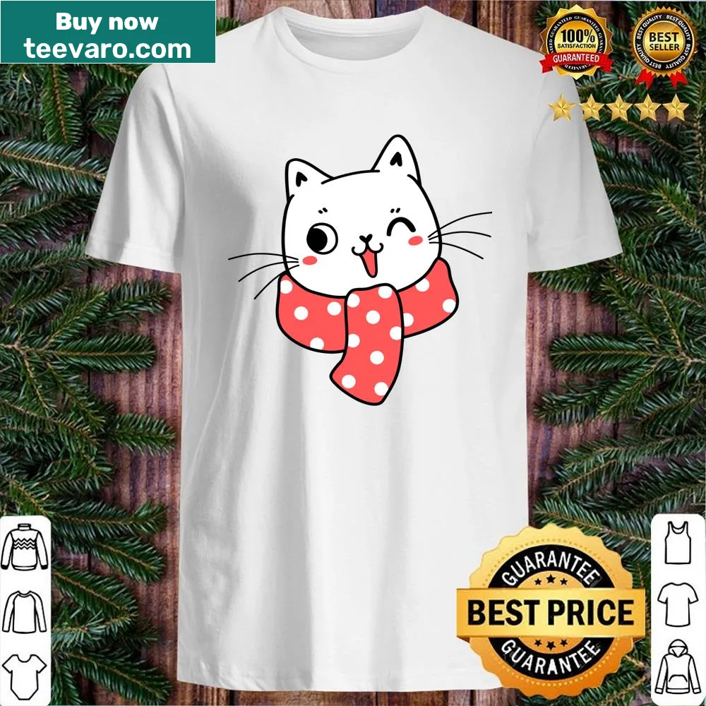Cute cartoon cat design with Christmas accessories on a shirt