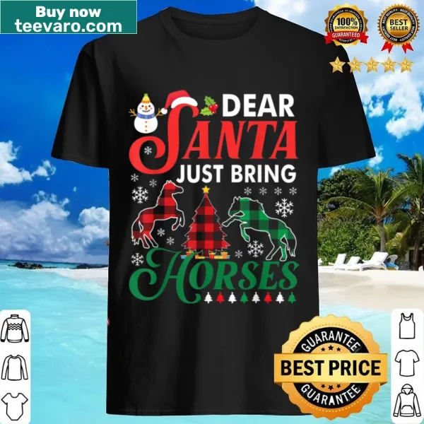 Playful illustration of Santa and horses for a Christmas shirt