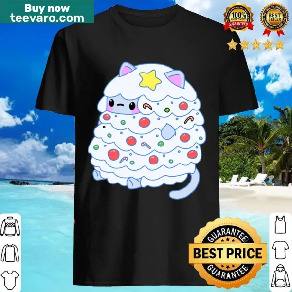Kawaii chubby Christmas cat graphic on a fun t-shirt