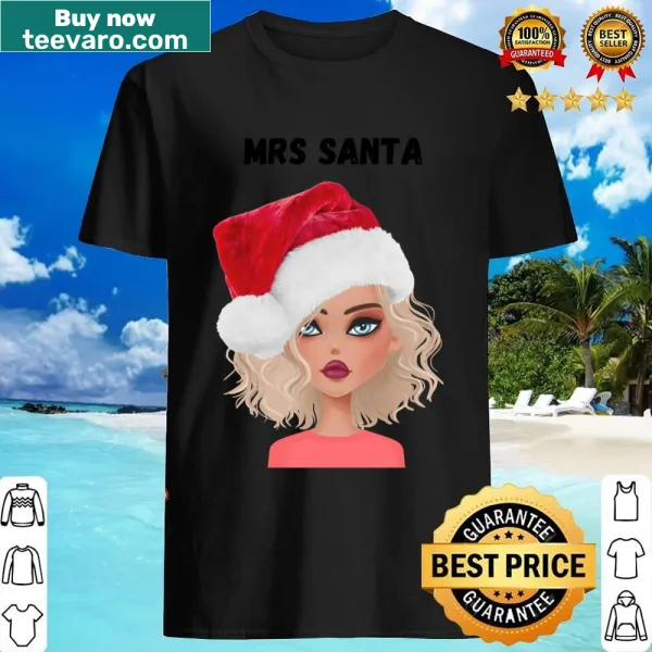 Humorous illustration of Mrs. Santa on a festive shirt