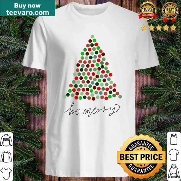 Festive shirt featuring green and red ornaments for Christmas.