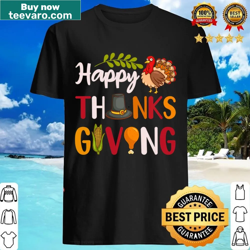 Thankful turkey and corn illustration on a festive shirt