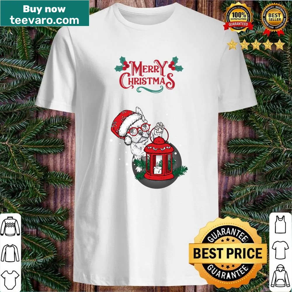 Merry Christmas shirt featuring festive dogs in holiday attire