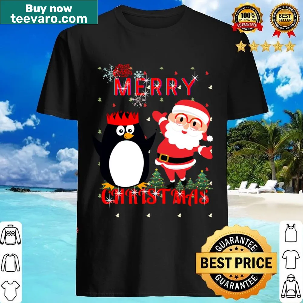 Cute Christmas shirt featuring Santa and a penguin