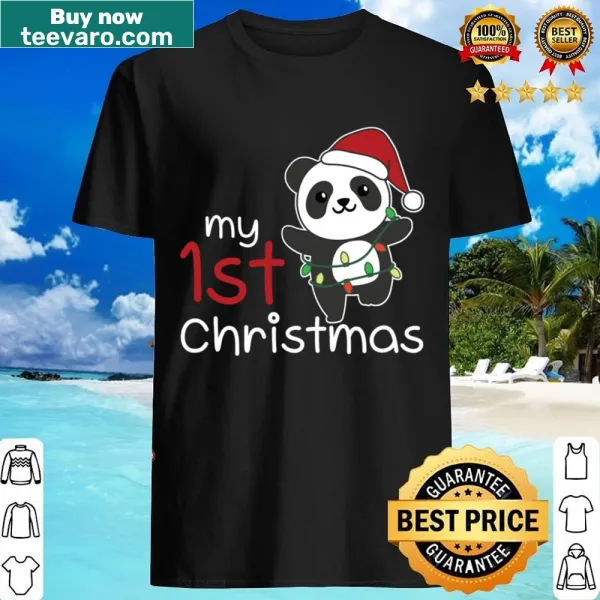 Cute shirt for kids featuring a panda celebrating Christmas