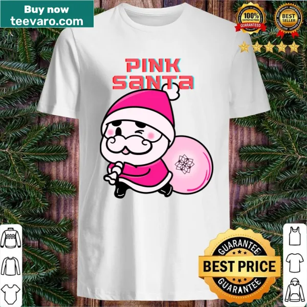 Whimsical Santa graphic on a playful pink shirt