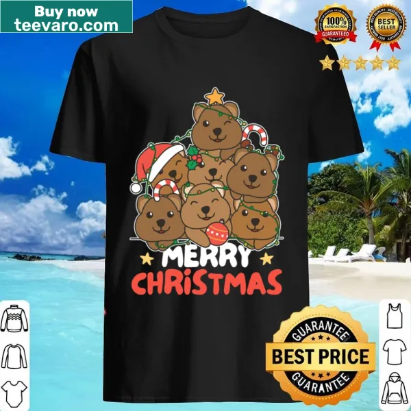 Cute quokka Christmas shirt design with trees and festive text
