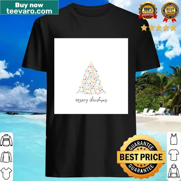Colorful Christmas tree graphic with ornaments on a chiffon top shirt