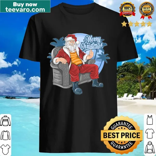 Whimsical pink Santa graphic on a nostalgic shirt
