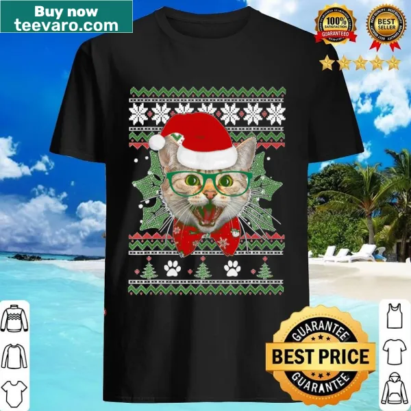 Funny Santa cat graphic shirt for holiday celebrations