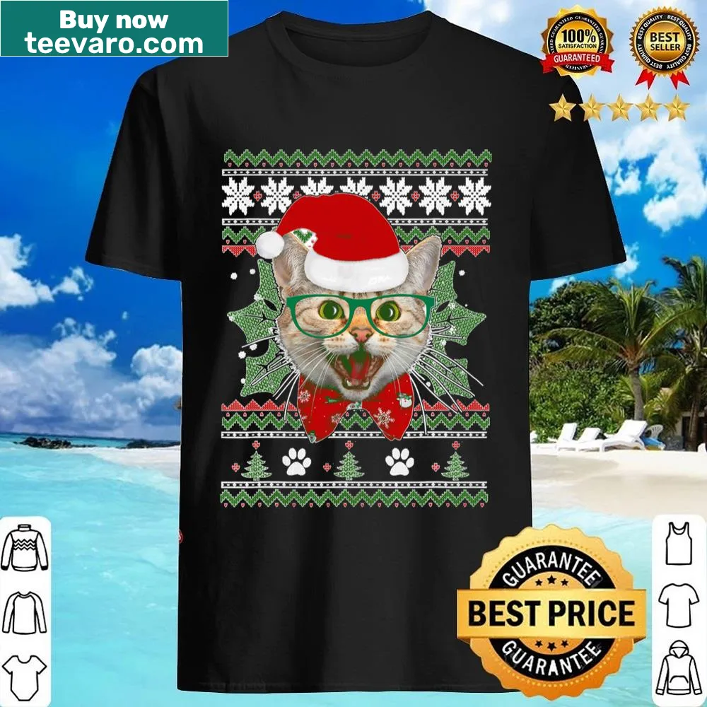Funny Santa cat graphic shirt for holiday celebrations