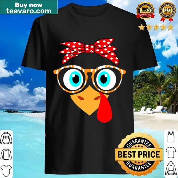 Thanksgiving shirt with a turkey face wearing leopard print glasses.