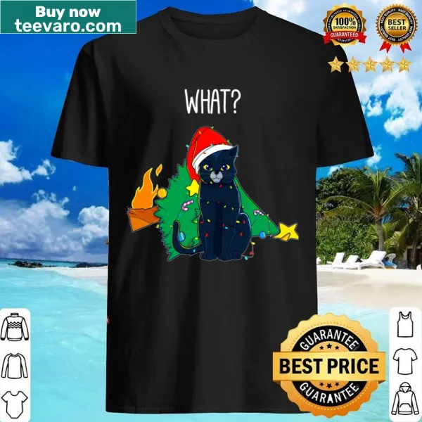 Playful cartoon black cat Christmas shirt for cat lovers