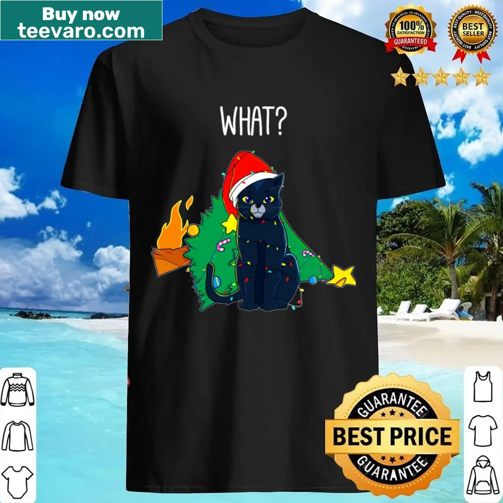 Playful cartoon black cat Christmas shirt for cat lovers