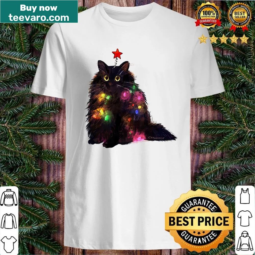 Cute cat shirt with Christmas lights illustration