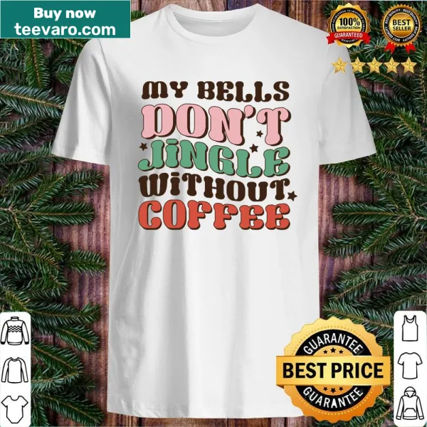 Whimsical shirt featuring jingle bells and coffee cups in a humorous design