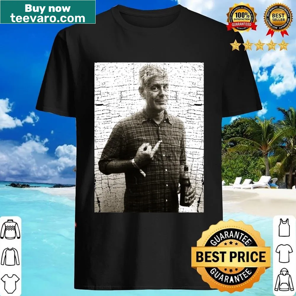 Vintage-style Anthony Bourdain chef shirt with classic hat and text
