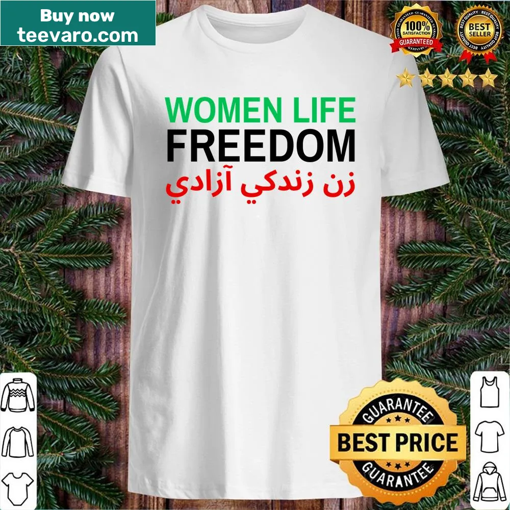 Zan Zendegi Azadi shirt with modern sticker design