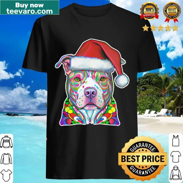 Trippy pitbull dog design on a festive Christmas shirt