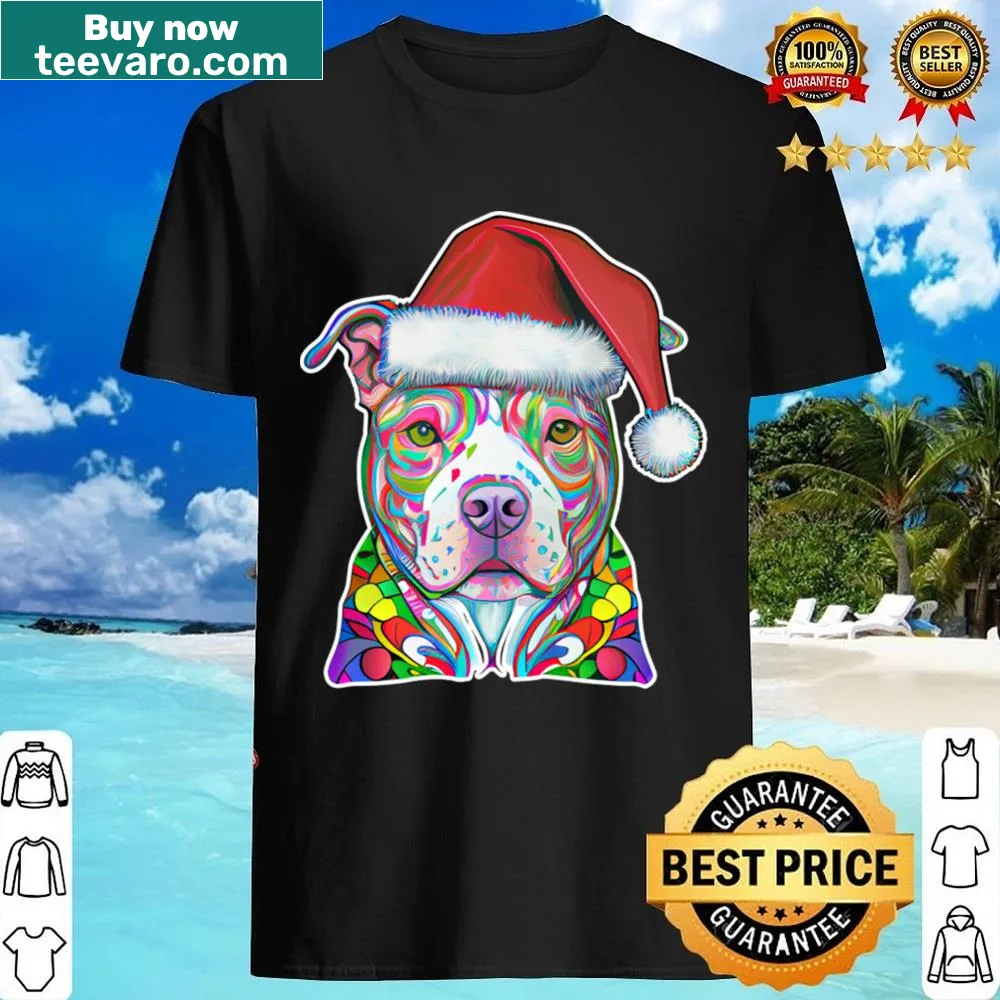 Trippy pitbull dog design on a festive Christmas shirt