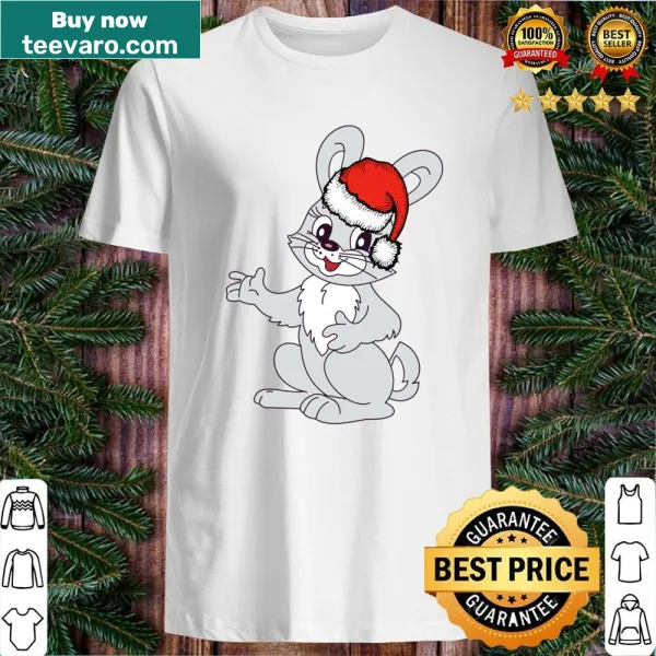 Whimsical Santa Bunny wearing a Christmas hat graphic on a shirt