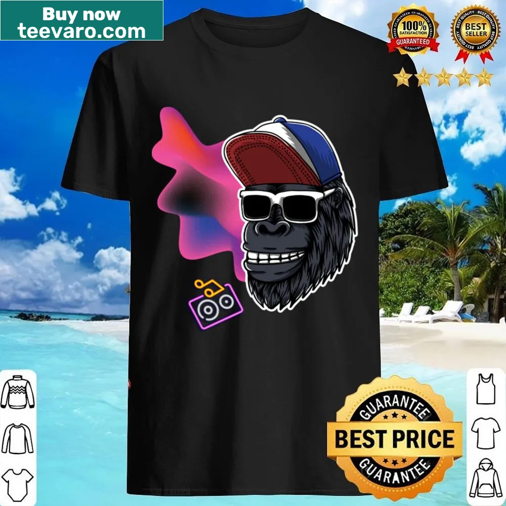 Playful DJ monkey cartoon smiling on a shirt