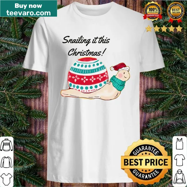 Cartoon snail in a Christmas scarf and hat with humorous text